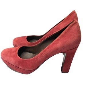 J. CREW Matte Muted Red Suede Leather Platform Heel Round Toe 8 Career Cocktail